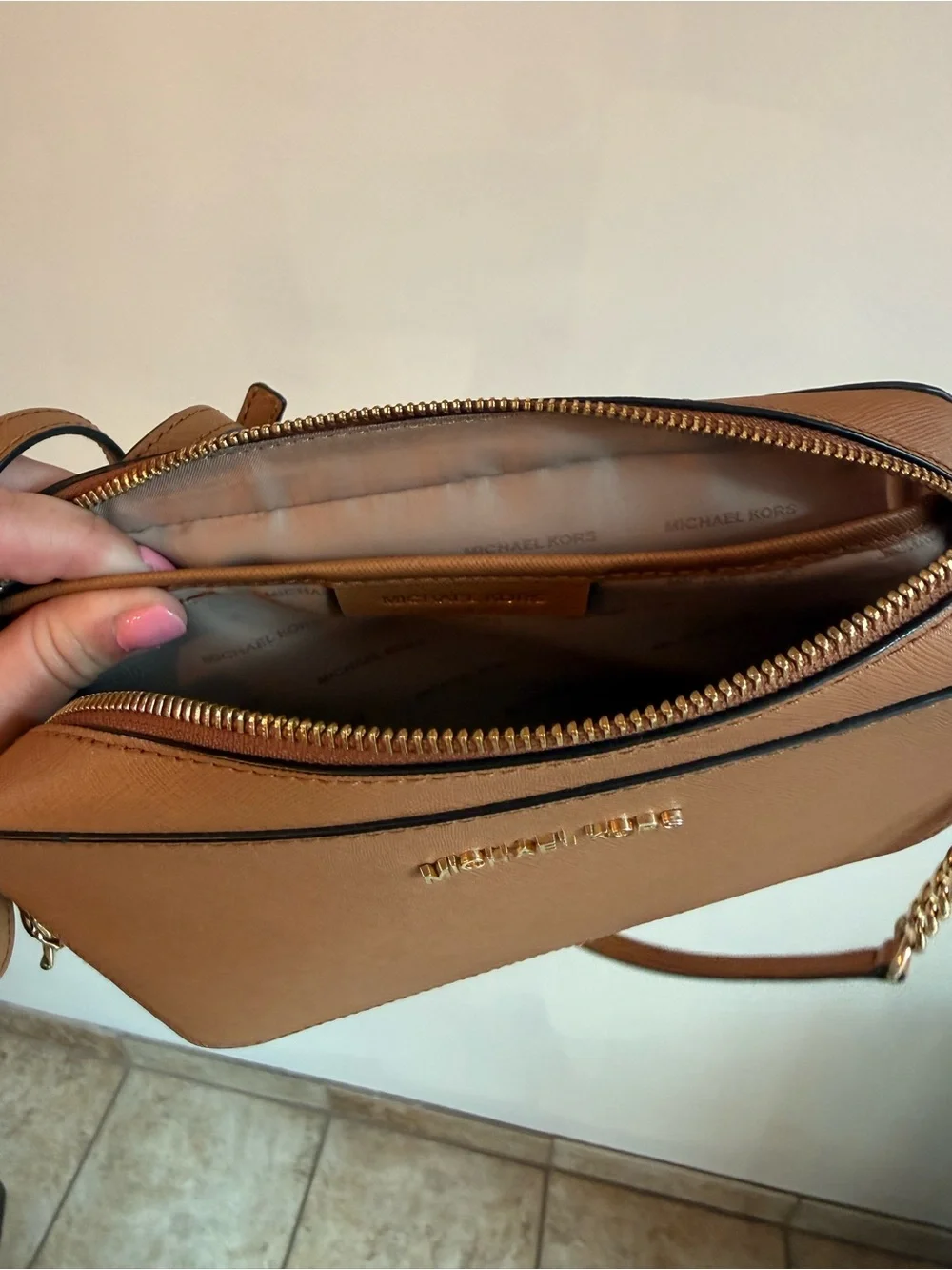 Michael Kors Beige Saffiano Messenger Crossbody
